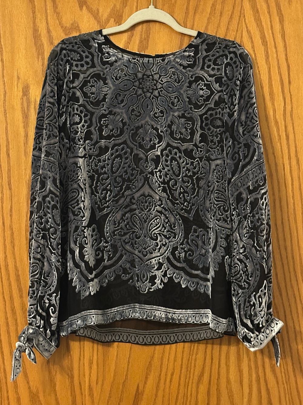 Hale Bob Women's Silk Velvet Burnout Long Sleeve Top - Silver & Black - Size S